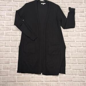 89th and Madison Black Open-Front Cardigan Sweater‎ Long Pockets Women's M
